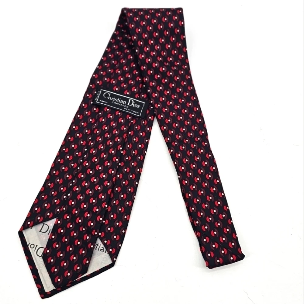 Christian Dior pattern vintage silk navy and red tie